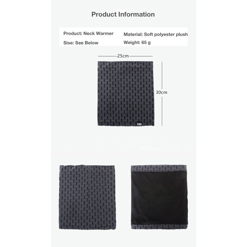 Su.B.dgn Lange Fleece Buff – Ademend Thermische Nekwarmer – Lichtgewicht Winter Fietssjaal voor Heren & Dames, 30×25 cm - Grijs