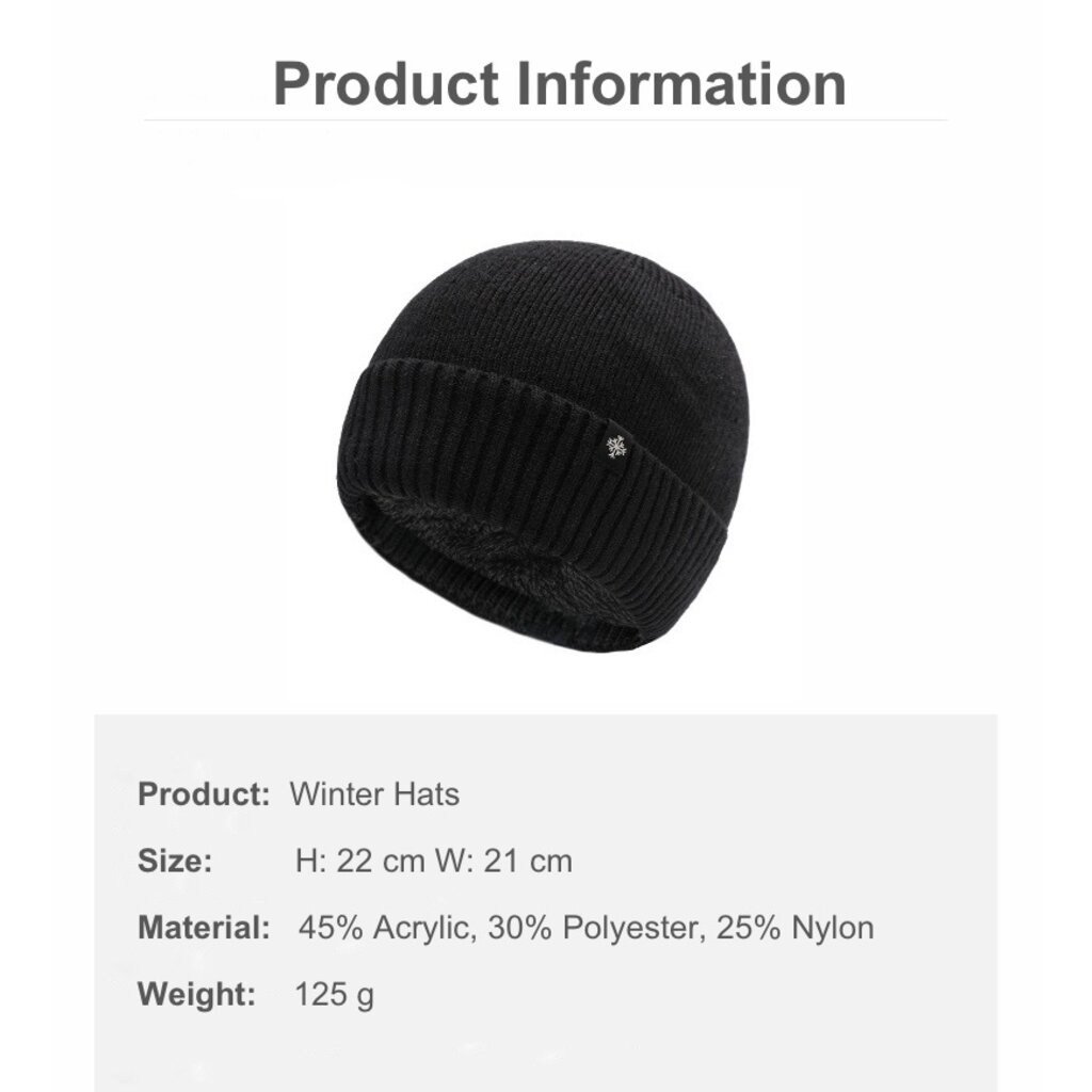 Su.B.dgn Winter Beanie Mütze Herren Damen – Strickmütze mit Fleecefutter – One Size - Schwarz