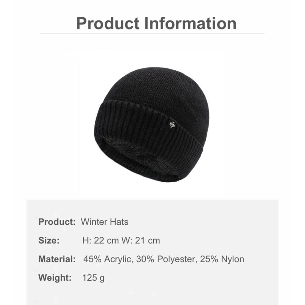 Su.B.dgn 2 Pieces Winter Beanie Mütze Herren Damen – Strickmütze mit Fleecefutter – One Size - Weiß + Schwarz