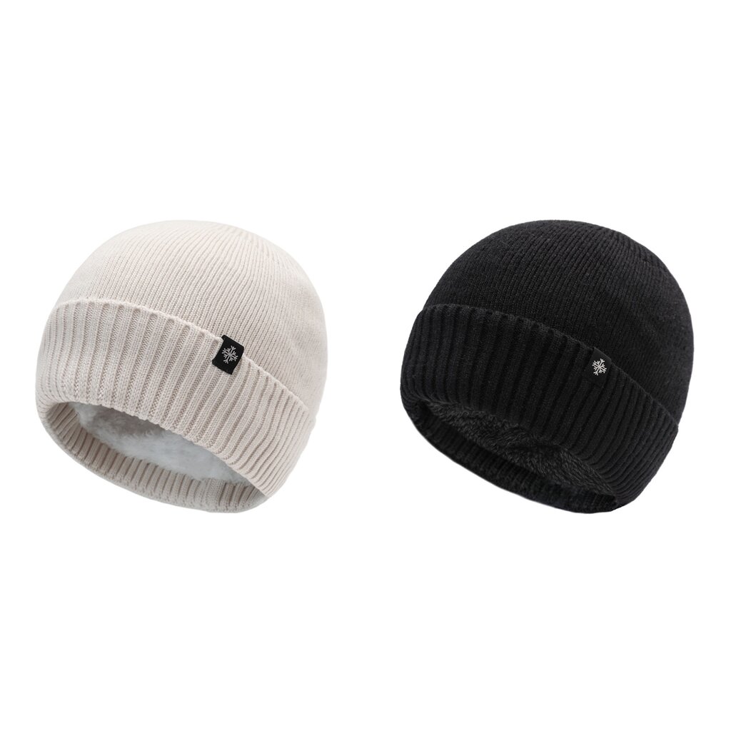 Su.B.dgn 2 Pieces Winter Beanie Mütze Herren Damen – Strickmütze mit Fleecefutter – One Size - Weiß + Schwarz