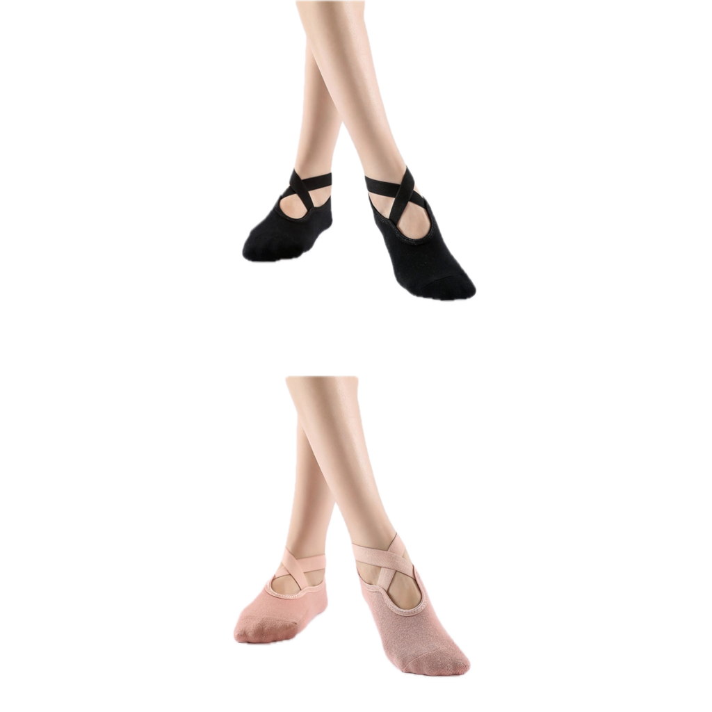 2 Paar Damen Anti-Rutsch Yoga Socken - Baumwolle + PVC Griff für Pilates, Barre und Fitness,  Passend für Größe 36-40 - Schwarz Pink