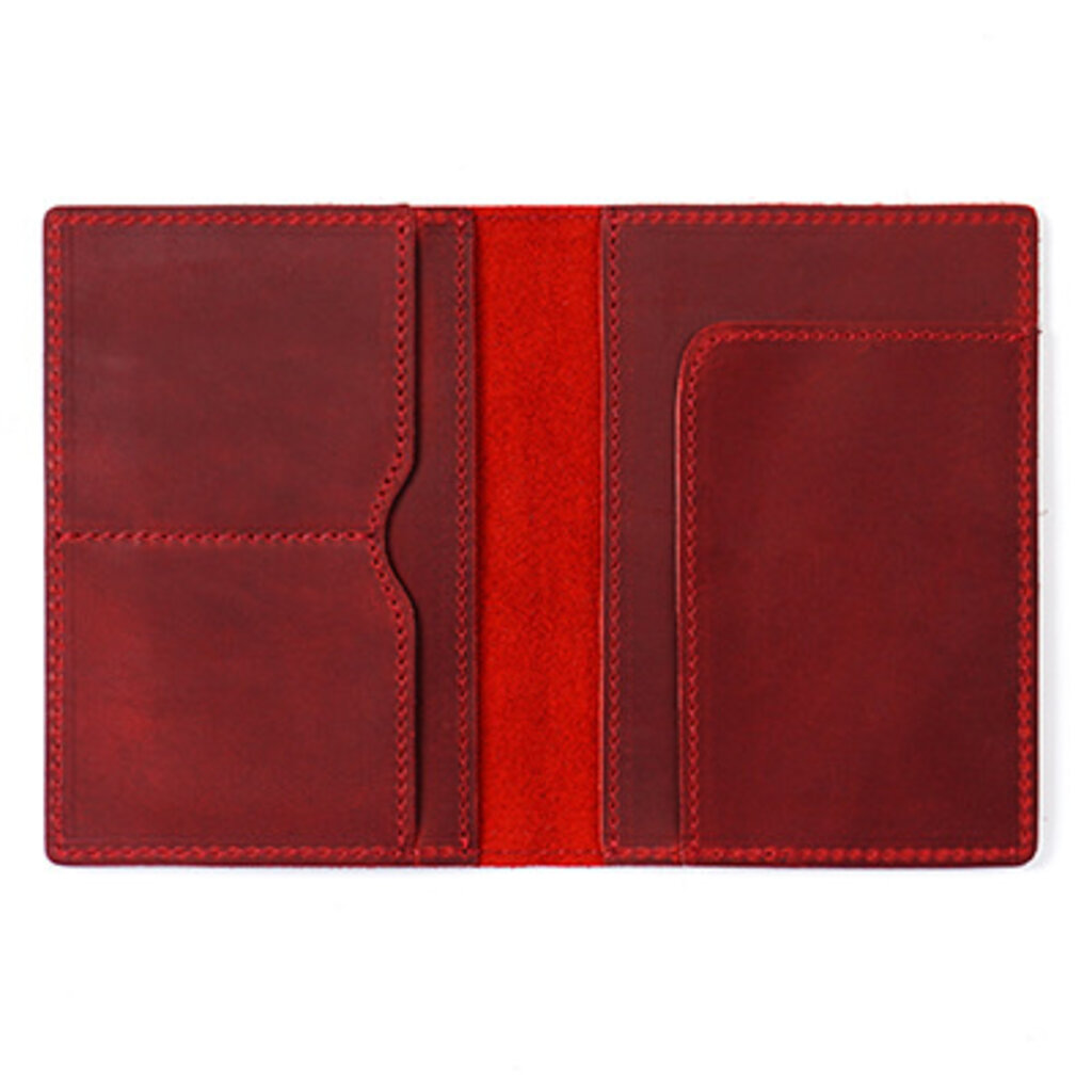 Su.B Leather Passport Holder – Compact Travel Wallet with Card Slots and Ticket Holder for Men and Women - Red