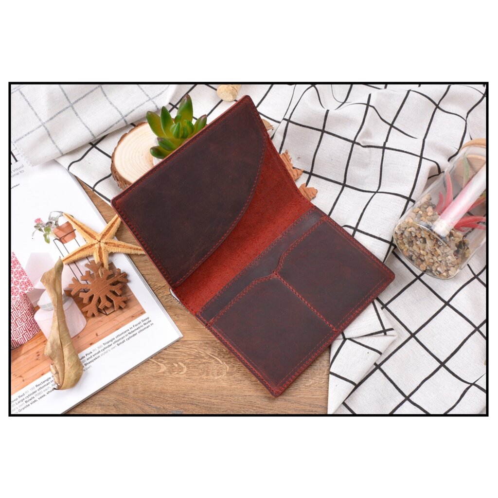 Su.B Leather Passport Holder – Compact Travel Wallet with Card Slots and Ticket Holder for Men and Women - Red