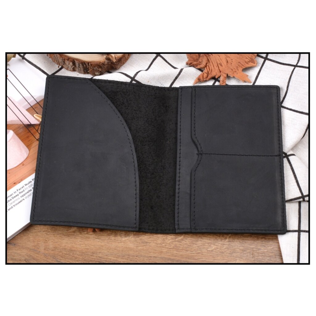 Su.B Leather Passport Holder – Holds Passport, 2 Cards, and an Extra Pocket, Slim and Stylish Travel Wallet -  Black