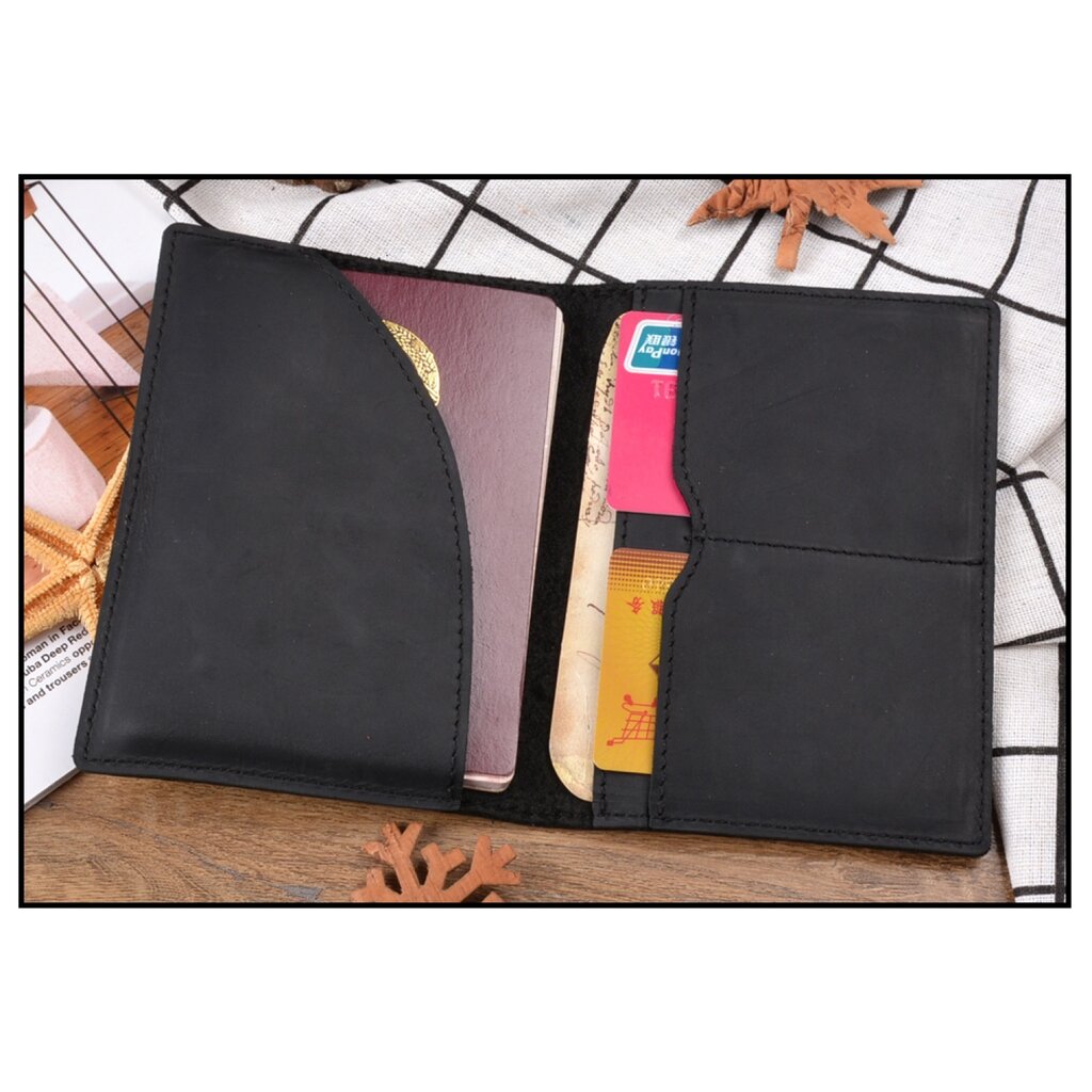 Su.B Leather Passport Holder – Holds Passport, 2 Cards, and an Extra Pocket, Slim and Stylish Travel Wallet -  Black