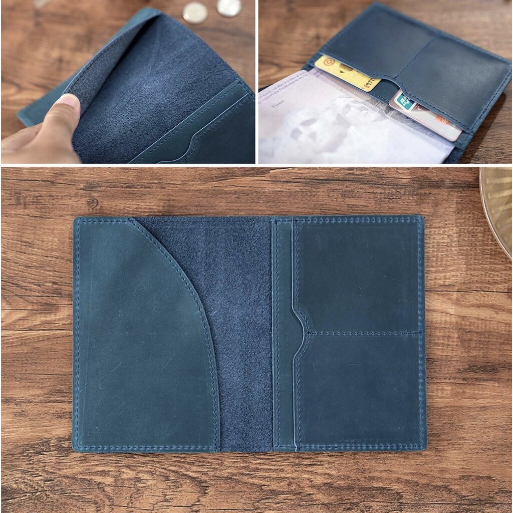 Su.B Passport Coverr for Travel, Passport Holder Men and Women, Leather - Blue