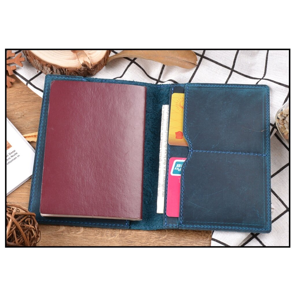 Su.B Passport Coverr for Travel, Passport Holder Men and Women, Leather - Blue