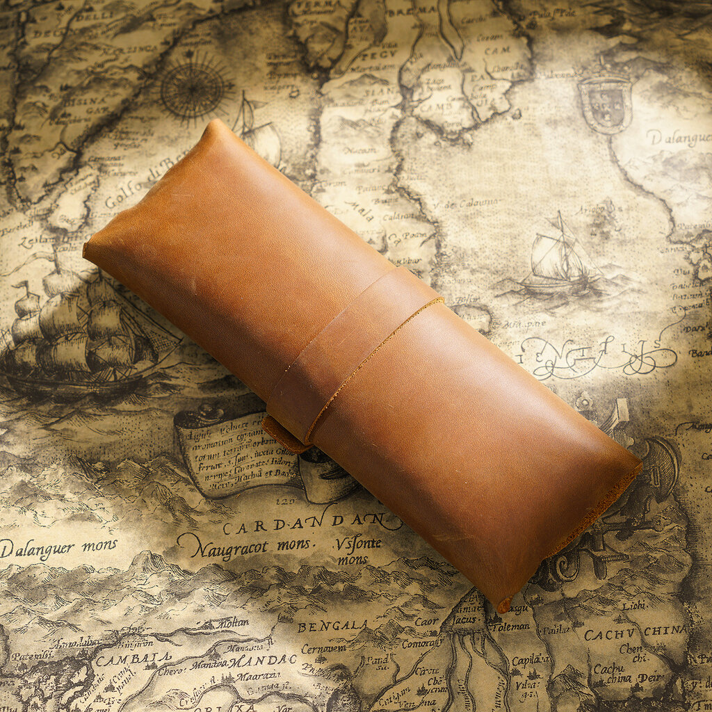 Su.B.dgn Leather Pencil Case in Top-Grain Cowhide – Minimalist Design for 22+ Pens - Brown