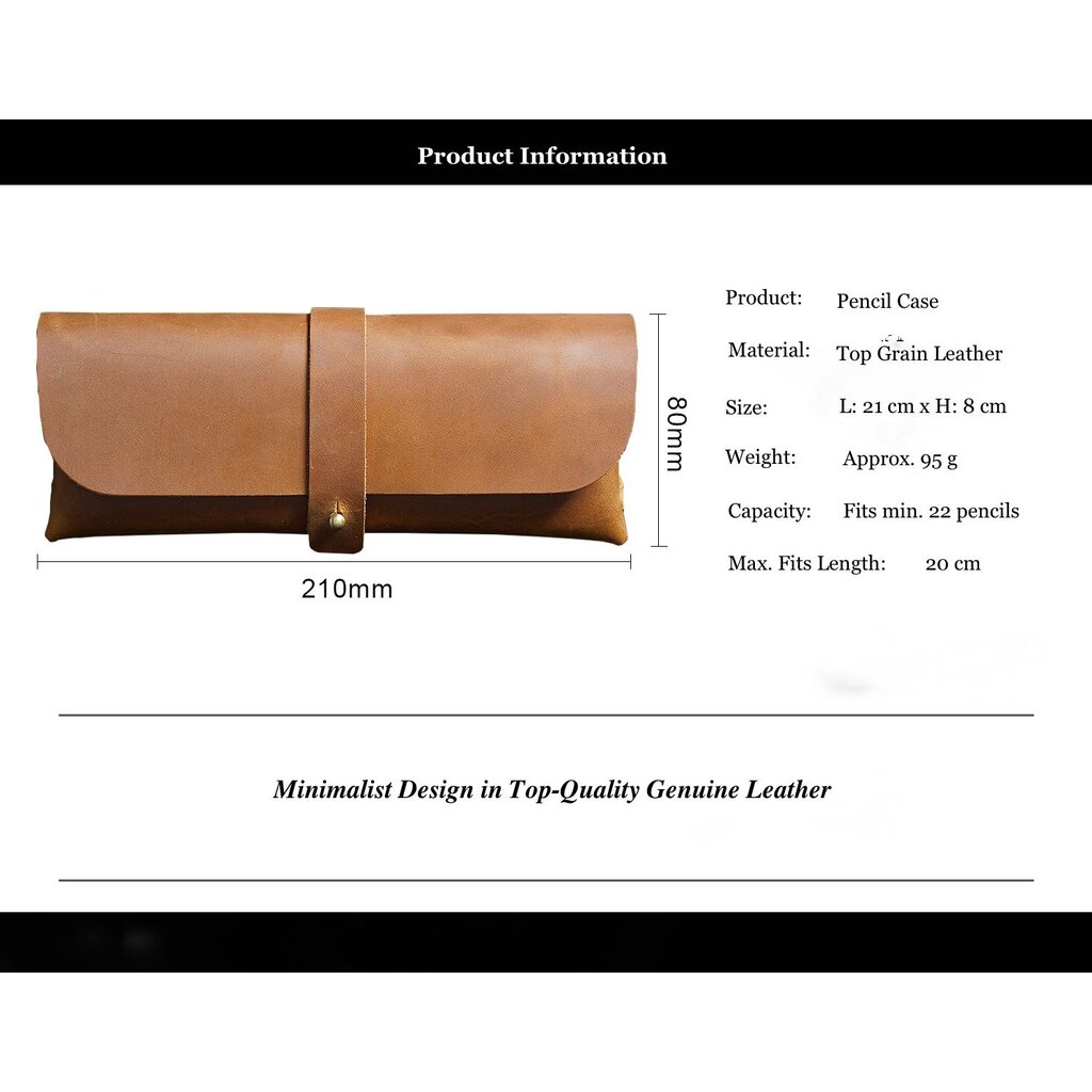 Su.B.dgn Leder Federmäppchen aus Top-Grain Rindsleder – Minimalistisches Stifteetui für 22+ Stifte - Braun