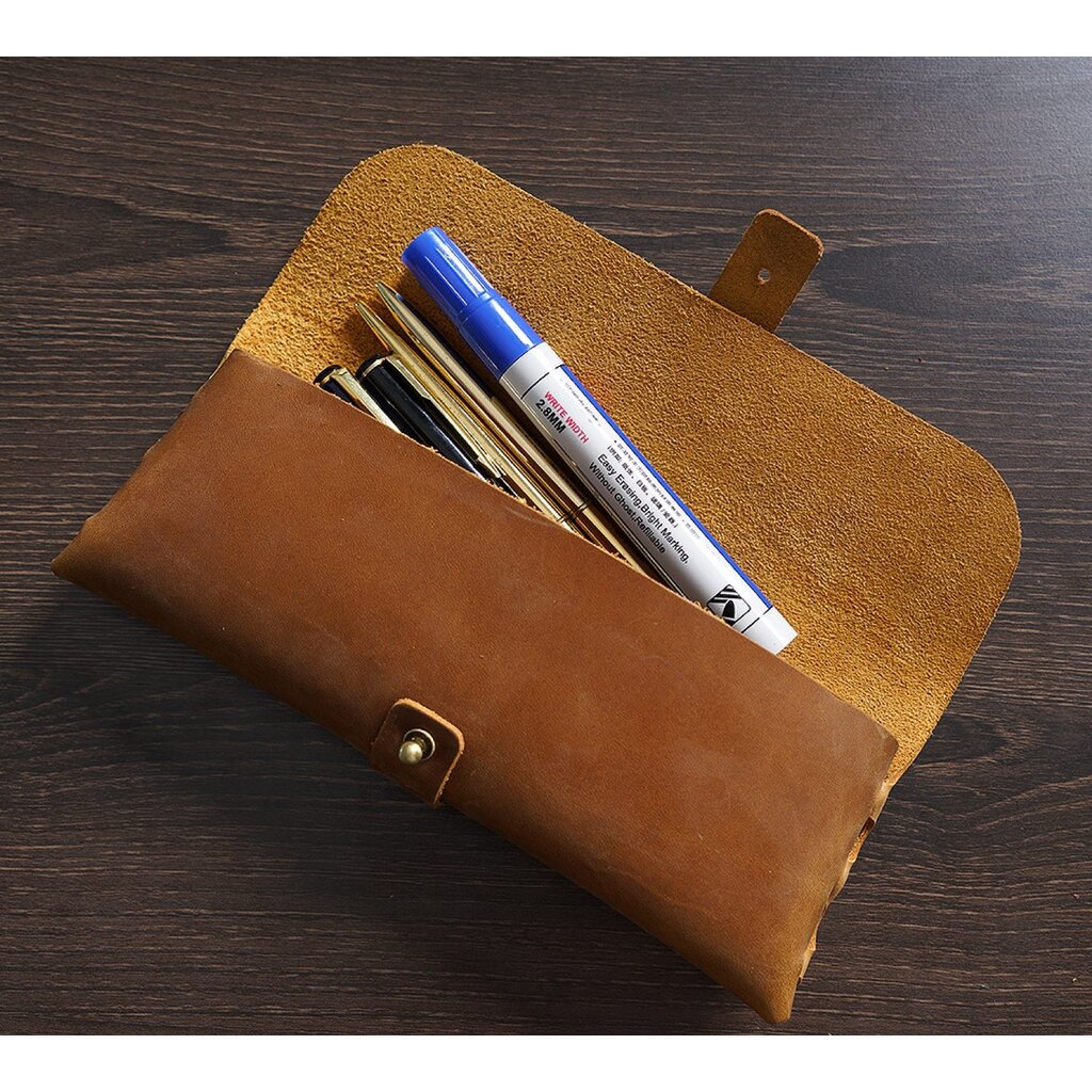 Su.B.dgn Leren Etui van Top-Grain Rundleer – Voor 20+ Pennen – Minimalistisch Design - Bruin