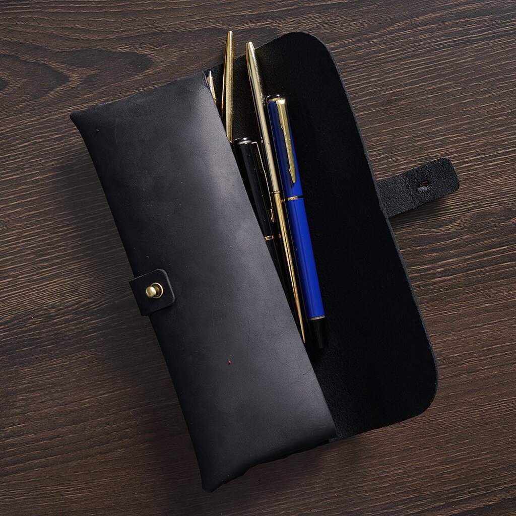 Su.B.dgn Leather Pencil Case in Top-Grain Cowhide – Minimalist Design for 22+ Pens - Black