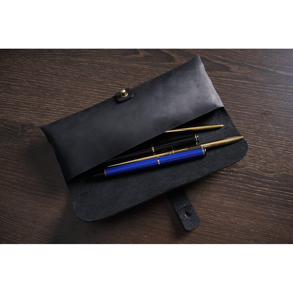 Su.B.dgn Leather Pencil Case in Top-Grain Cowhide – Minimalist Design for 22+ Pens - Black