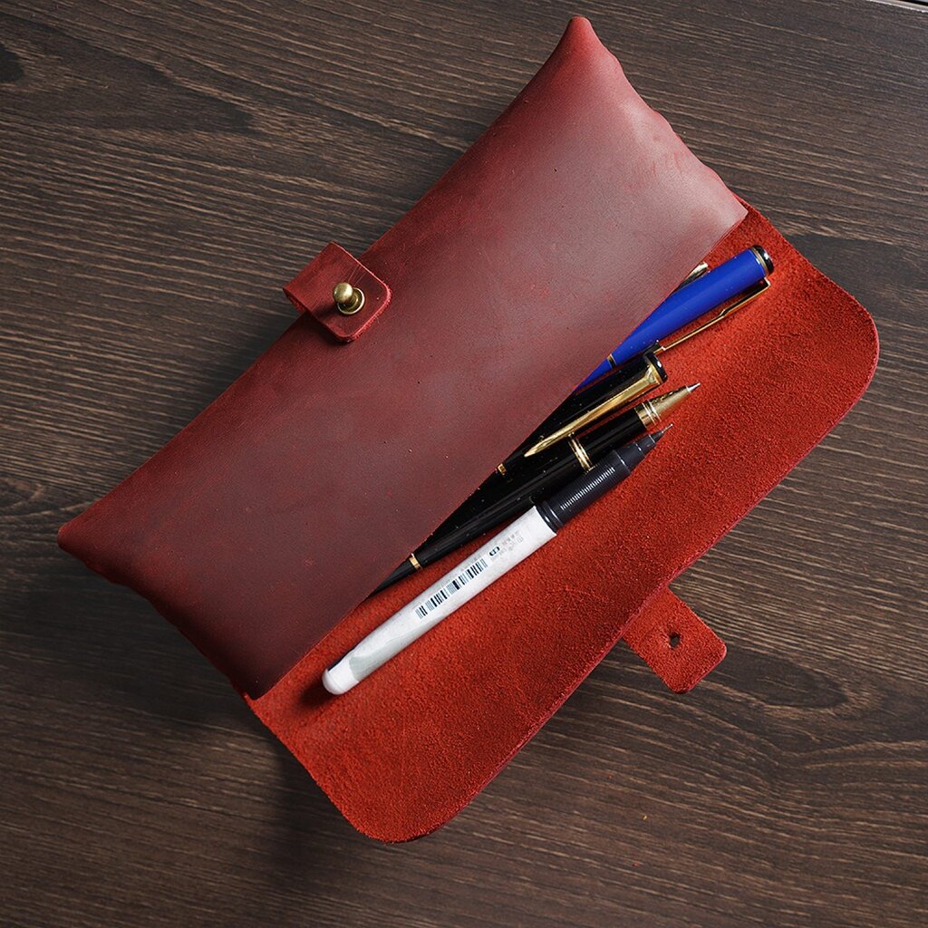 Su.B.dgn Leather Pencil Case in Top-Grain Cowhide – Minimalist Design for 22+ Pens - Red