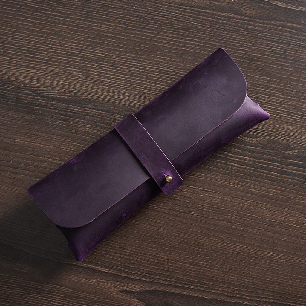 Su.B.dgn Leather Pencil Case in Top-Grain Cowhide – Minimalist Design for 22+ Pens - Purple