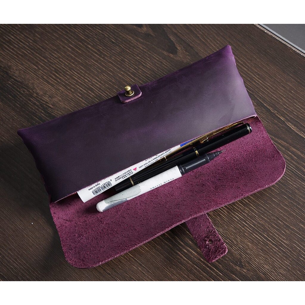 Su.B.dgn Leren Etui van Top-Grain Rundleer – Voor 20+ Pennen – Minimalistisch Design - Paars