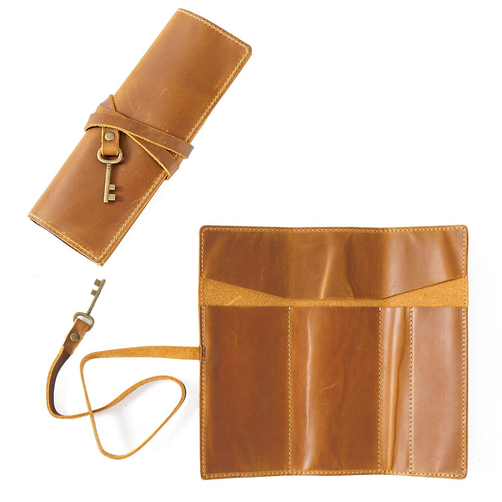 Su.B.dgn Leren Rol Etui van Top-Grain Rundleer – Pennenhouder voor 10 Pennen - Bruin