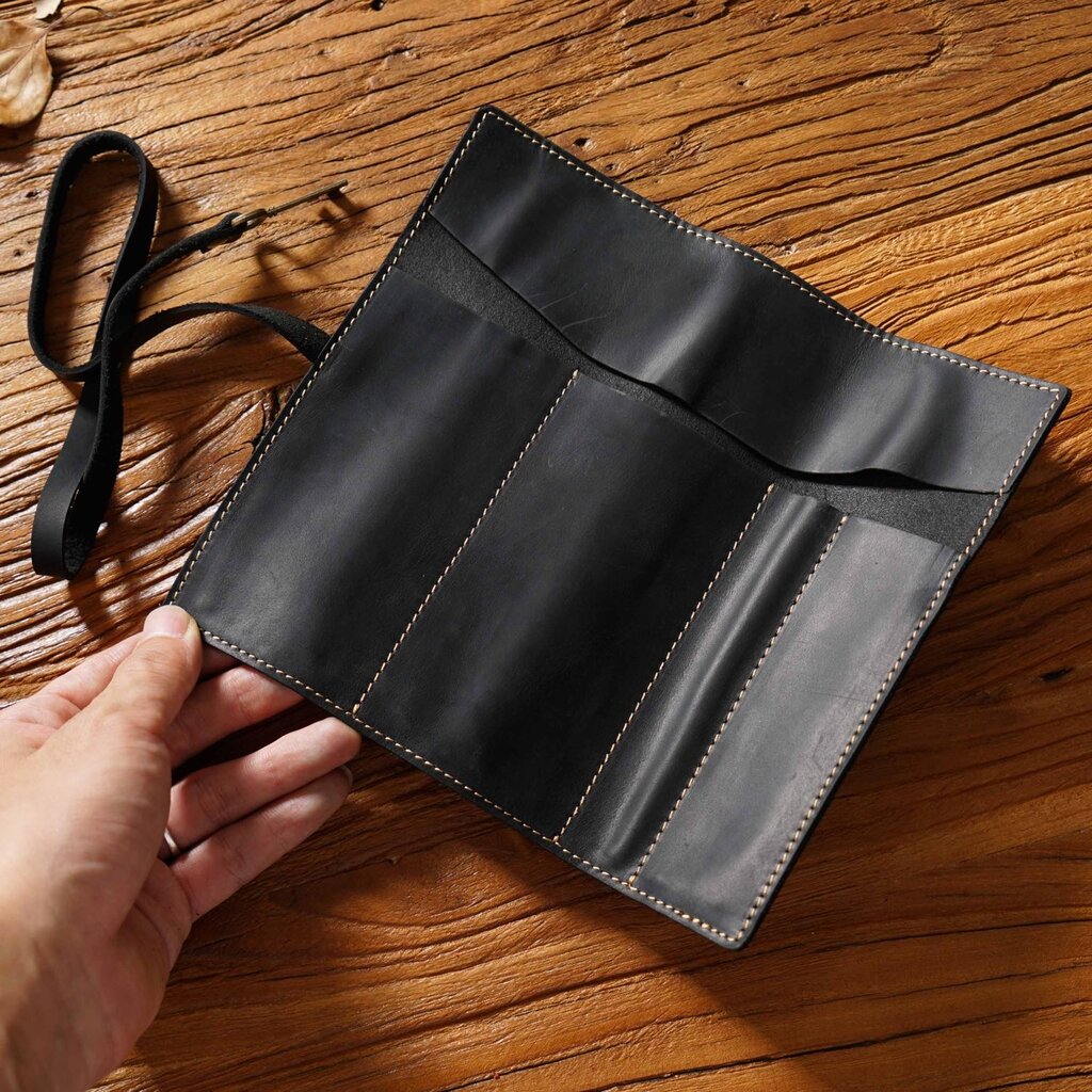 Su.B.dgn Leren Rol Etui van Top-Grain Rundleer – Pennenhouder voor 10 Pennen - Zwart