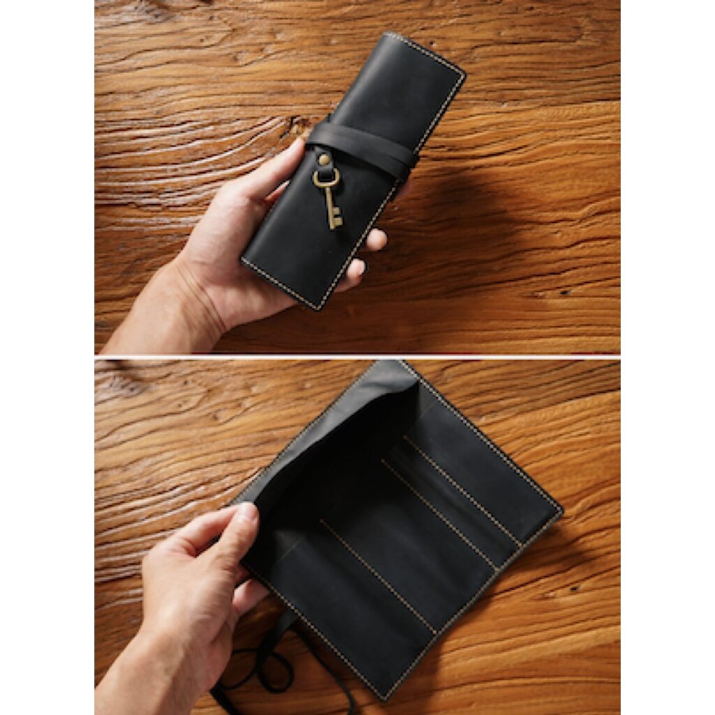 Su.B.dgn Leren Rol Etui van Top-Grain Rundleer – Pennenhouder voor 10 Pennen - Zwart