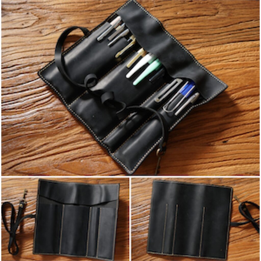 Su.B.dgn Leren Rol Etui van Top-Grain Rundleer – Pennenhouder voor 10 Pennen - Zwart