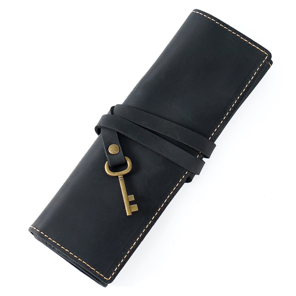 Su.B.dgn Leather Roll Pencil Case in Top-Grain Cowhide – Handmade Organizer for 10 Pencils - Black
