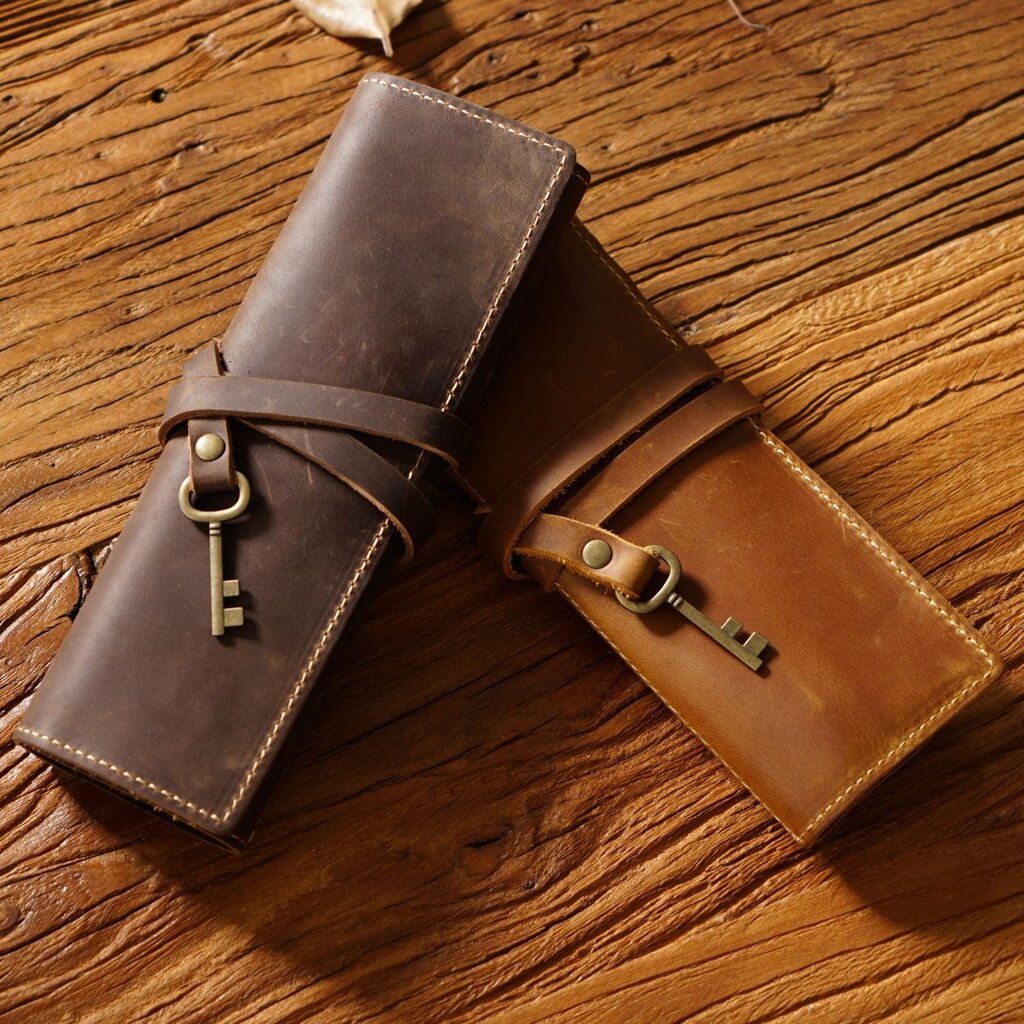 Su.B.dgn Leather Roll Pencil Case in Top-Grain Cowhide – Handmade Organizer for 10 Pencils - Red