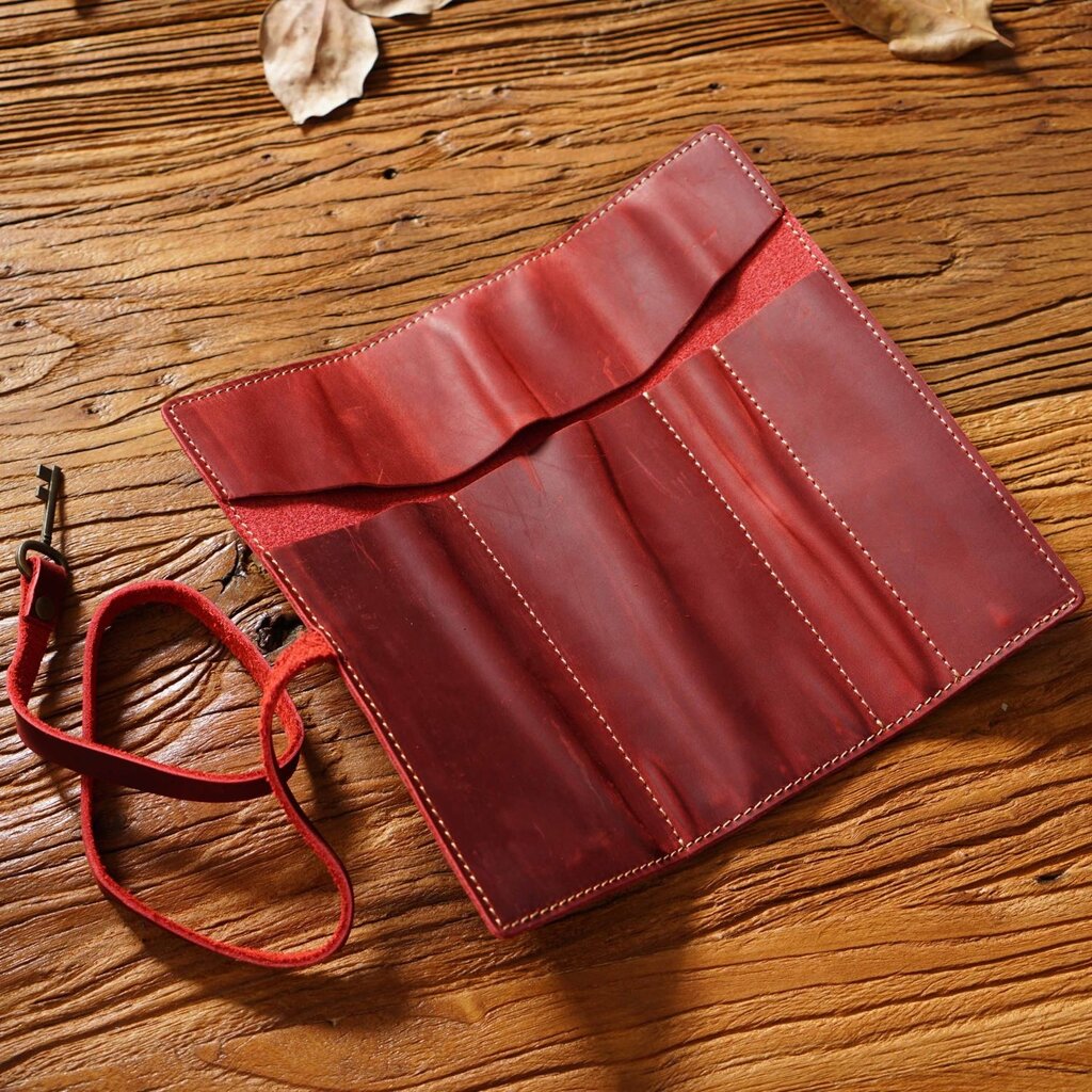 Su.B.dgn Leren Rol Etui van Top-Grain Rundleer – Pennenhouder voor 10 Pennen - Rood