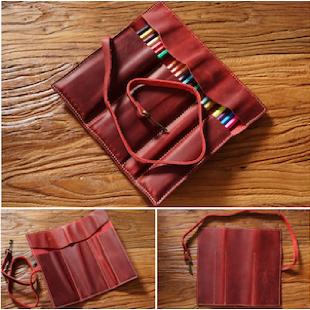 Su.B.dgn Leren Rol Etui van Top-Grain Rundleer – Pennenhouder voor 10 Pennen - Rood