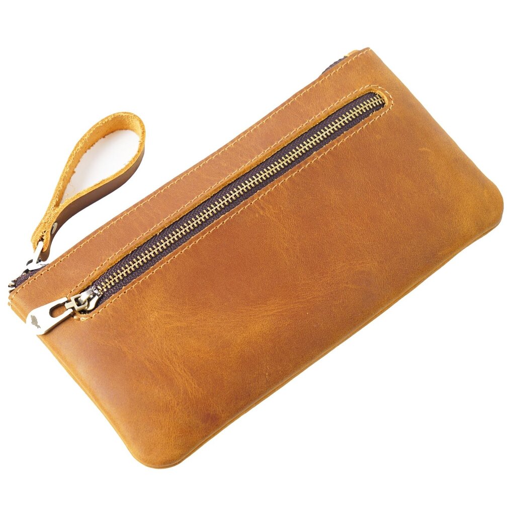 Su.B.dgn Large Capacity Leather Pencil Case in Top-Grain Cowhide with Zipper & Key Ring - Brown
