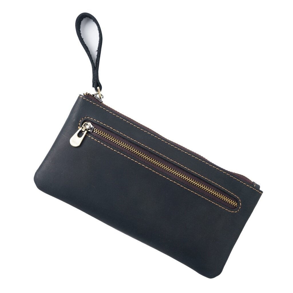 Su.B.dgn Large Capacity Leather Pencil Case in Top-Grain Cowhide with Zipper & Key Ring - For 20+ Pens - Black