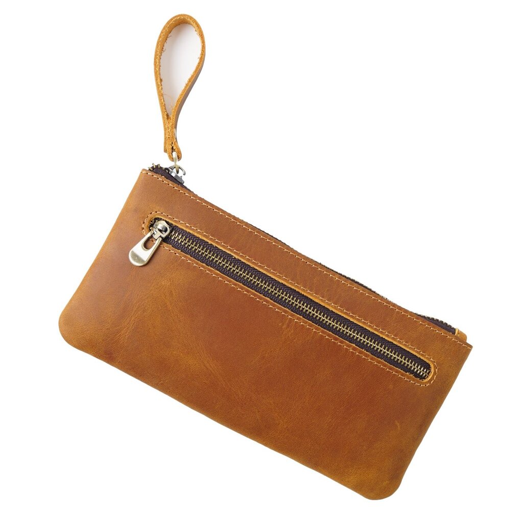 Su.B.dgn Large Capacity Leather Pencil Case in Top-Grain Cowhide with Zipper & Key Ring - Brown