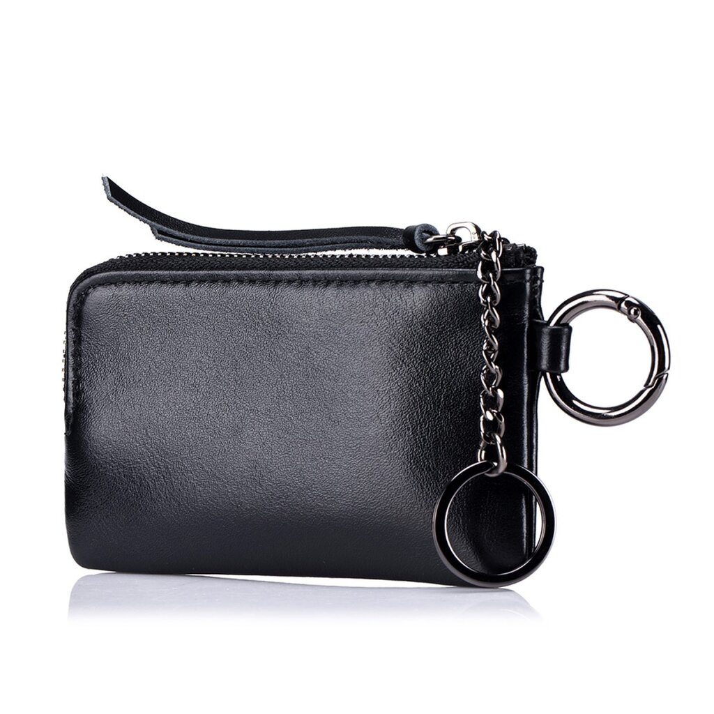 Su.B.dgn Leder Schlüssel Etui & Münzgeldbörse – 3-in-1 Mini Geldbörse mit Reißverschluss, Kartenfach & Umhängeband – Leder - Schwarz