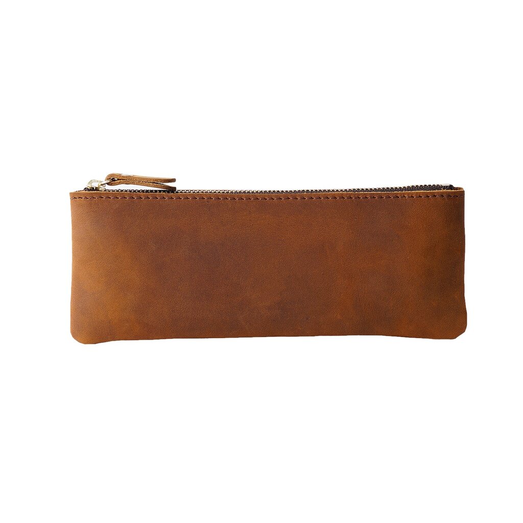 Su.B.dgn Leather Pencil Case – Zippered Stationery Pouch for 10 - 15  Pens, Compact & Lightweight, Classic Design, Premium Quality - Brown