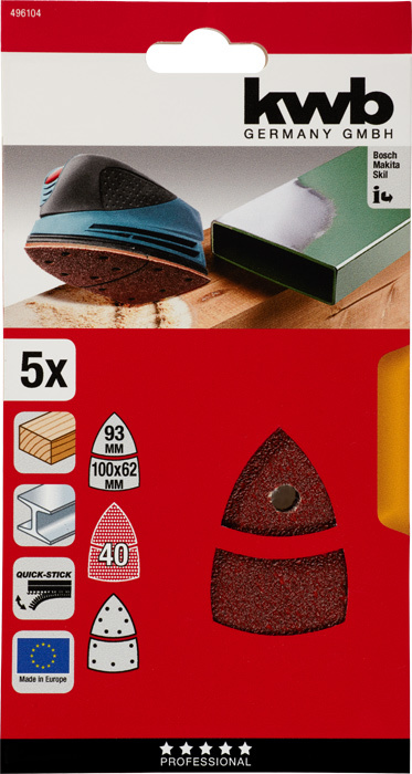 KWB Schuurblad Set 5st. 100 X 62, 93 MM K40 - Detailed view of the product