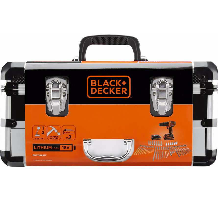 Black & Decker Accu boor/schroefmachine BDC718AS2F met 80 accessoires in koffer