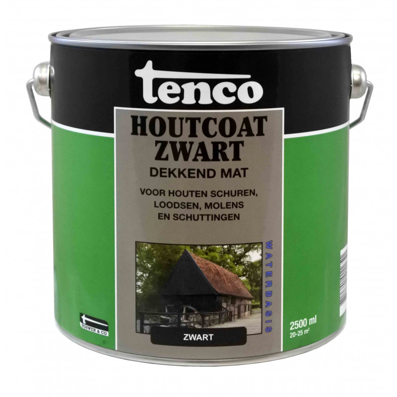 Tenco Houtcoat Dekkend Zwart mat - Waterbasis - 2,5 Liter