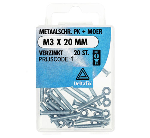 Deltafix Deltafix Metaalschroef verzinkt PK + Moer M3 x 20 mm - 20 stuks