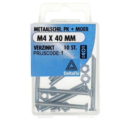 Deltafix Deltafix Metaalschroef verzinkt PK + Moer M4 x 40 mm - 10 stuks
