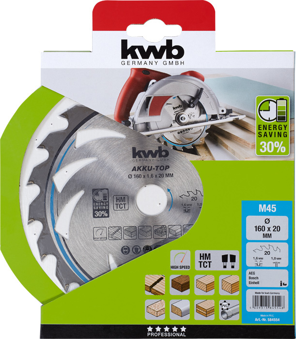 KWB cirkelzaagbladø 160 x 1,6 x 16 mm - 20 tands - Detailed view of the product