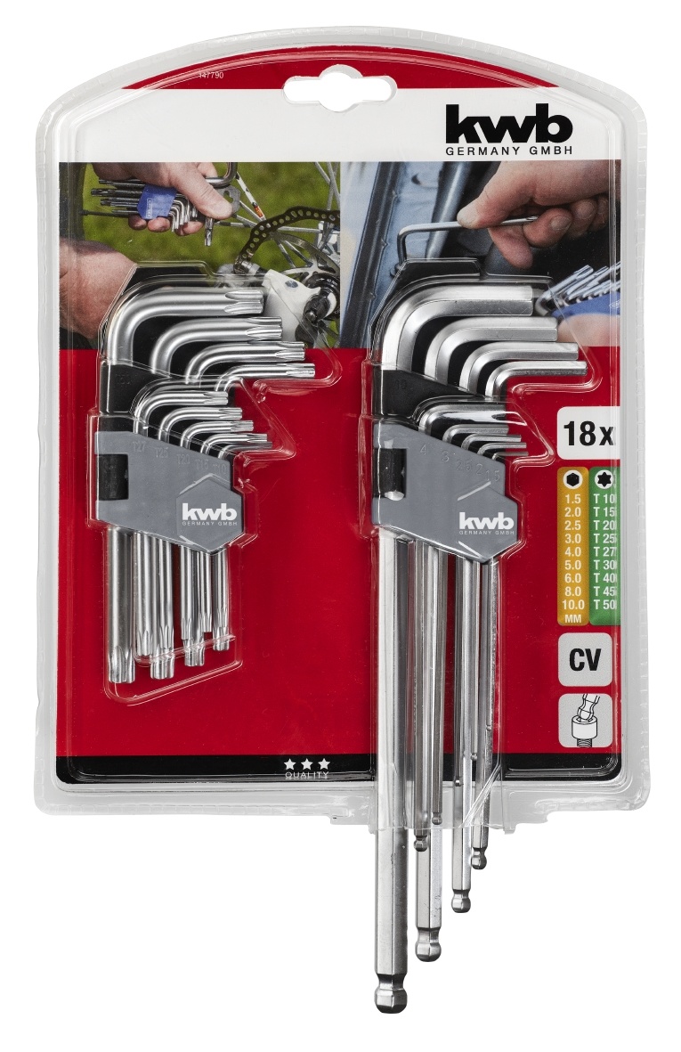 KWB Stiftsleutelset zeskant/torx 18-delig - Detailed view of the product