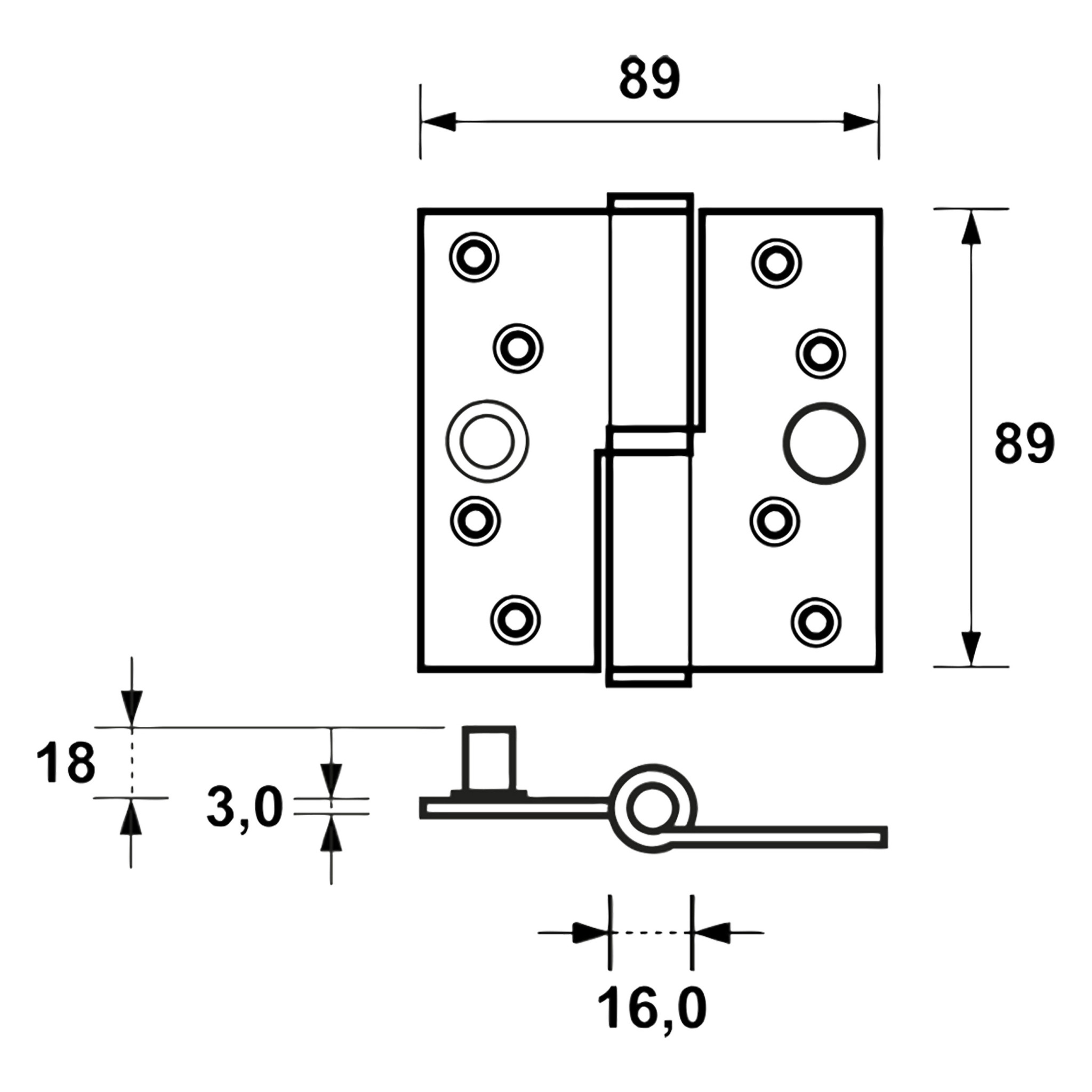AAxa kogelpaumelle din links, met messing pen, verzinkt 89 x 89 mm - Detailed view of the product