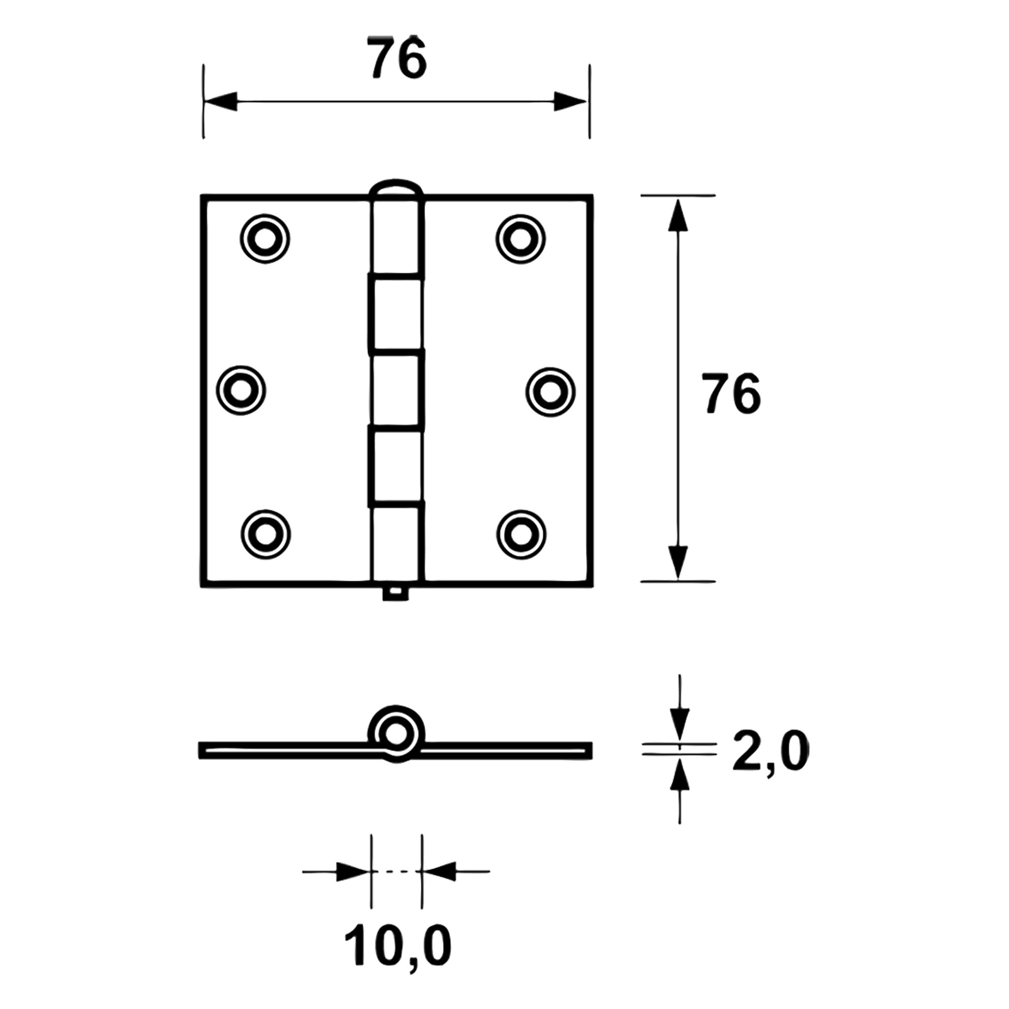 Axa scharnier vierkant model, verzinkt 76 x 76 mm - Detailed view of the product