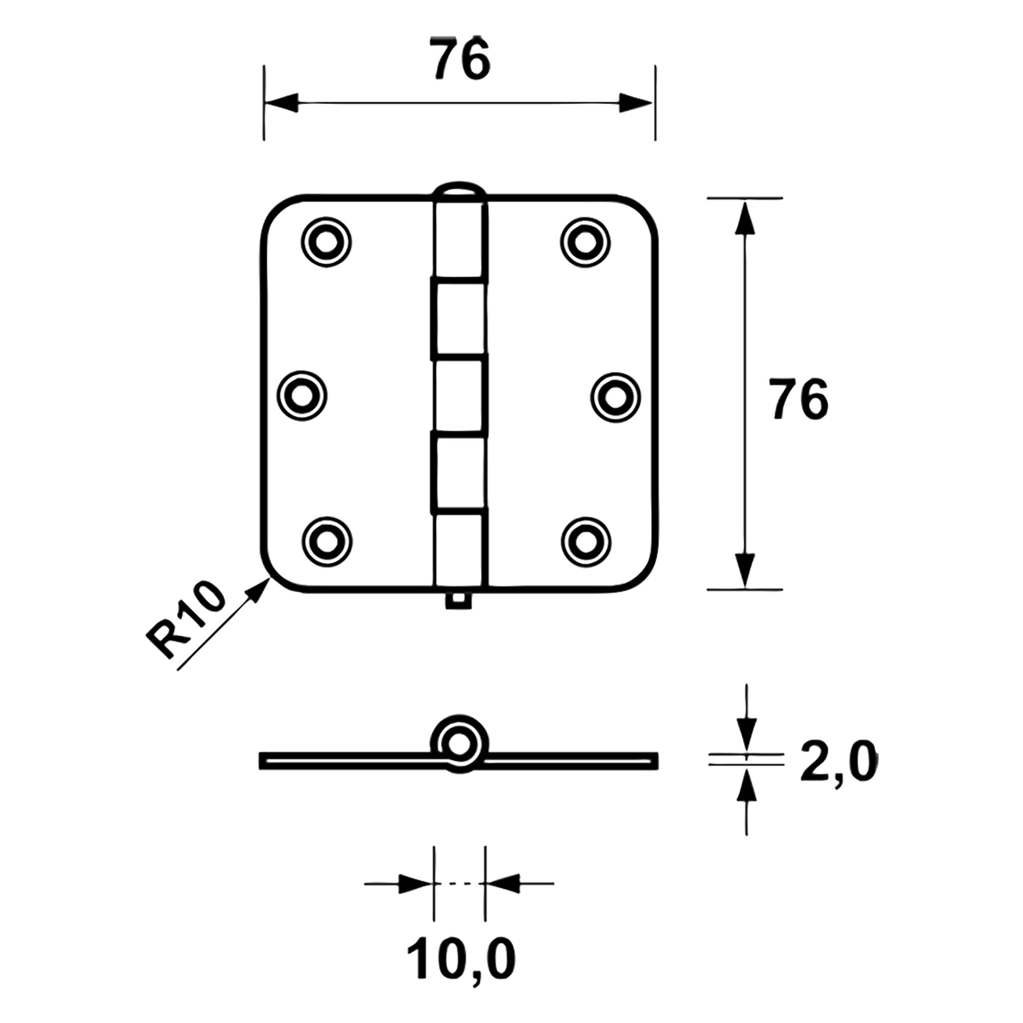 Axa scharnier vierkant model, met ronde hoeken, verzinkt 76 x 76 mm - Detailed view of the product