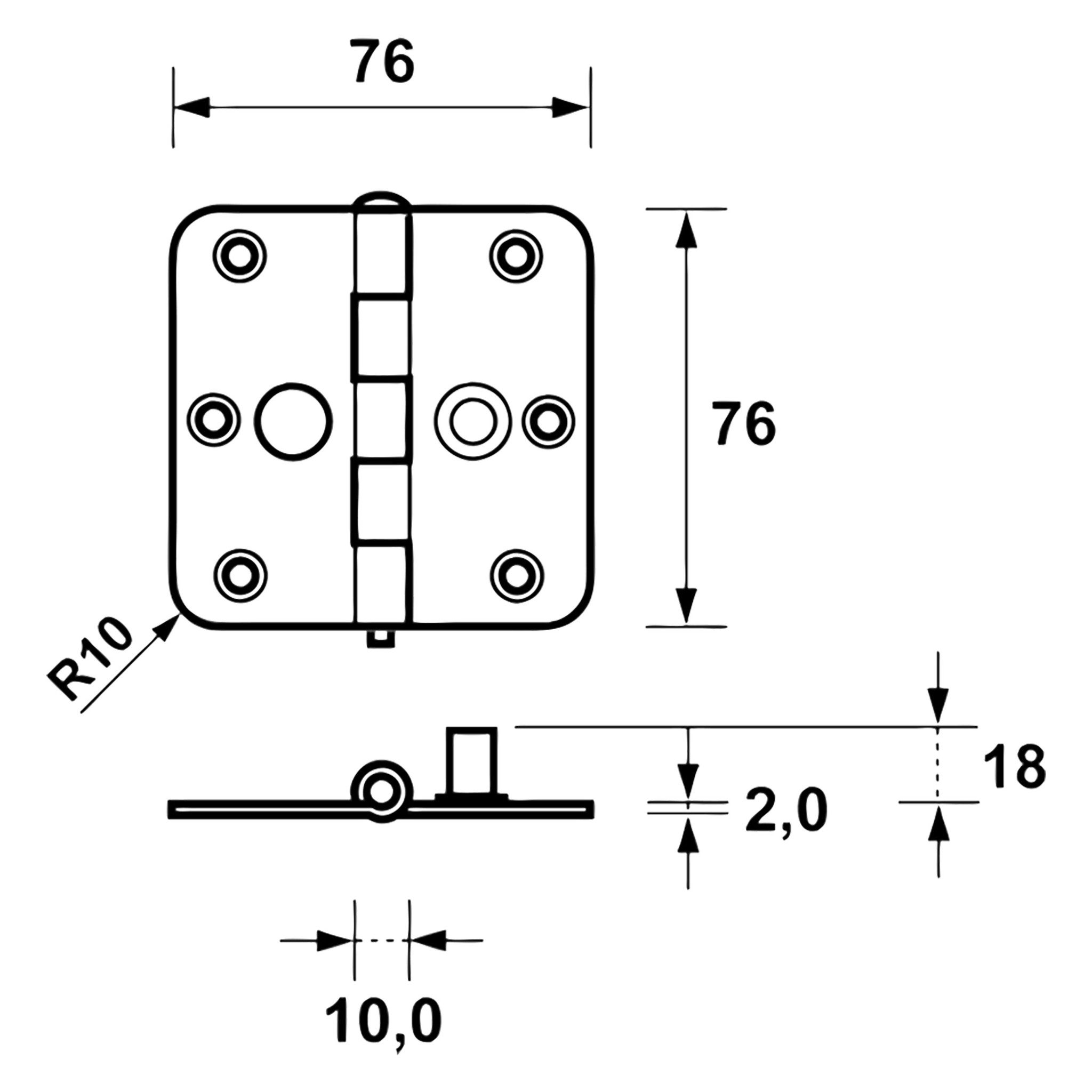Scharnier 76x76mm rond + pen - Detailed view of the product