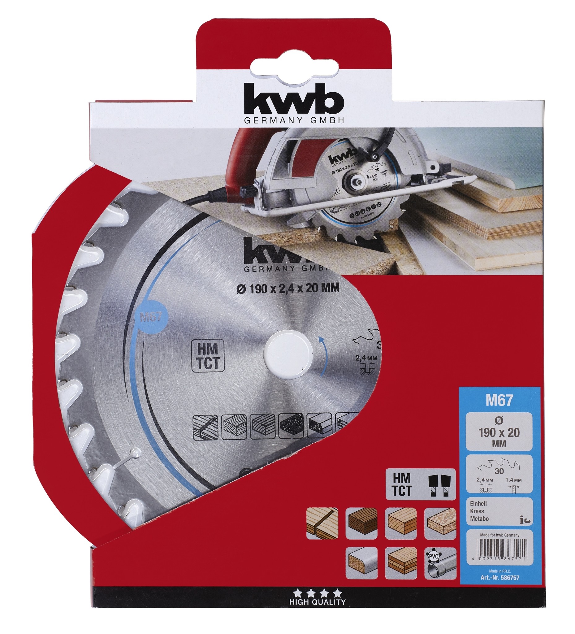 KWB Zaagblad 190x20 - 30 Tands– HM Cirkelzaagblad voor Hout&Plaatmateriaal - Detailed view of the product