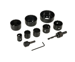 Set van 19 bimetalen gatenzagen, messen van 19 tot 68 mm, zaagdiepte max. 40 mm, 11 metalen boren, voor hout, pvc, kunststof