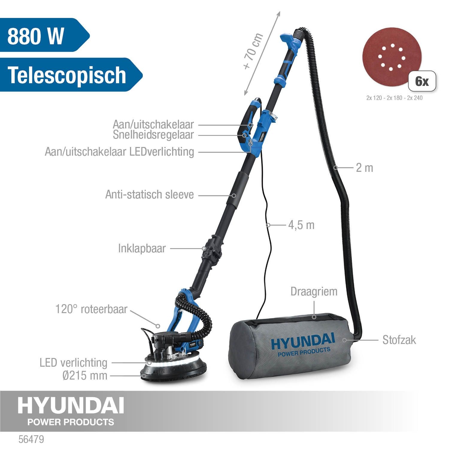 Hyundai wand- en plafond schuurmachine met LED licht 880 Watt - 2e KEUS - Detailed view of the product