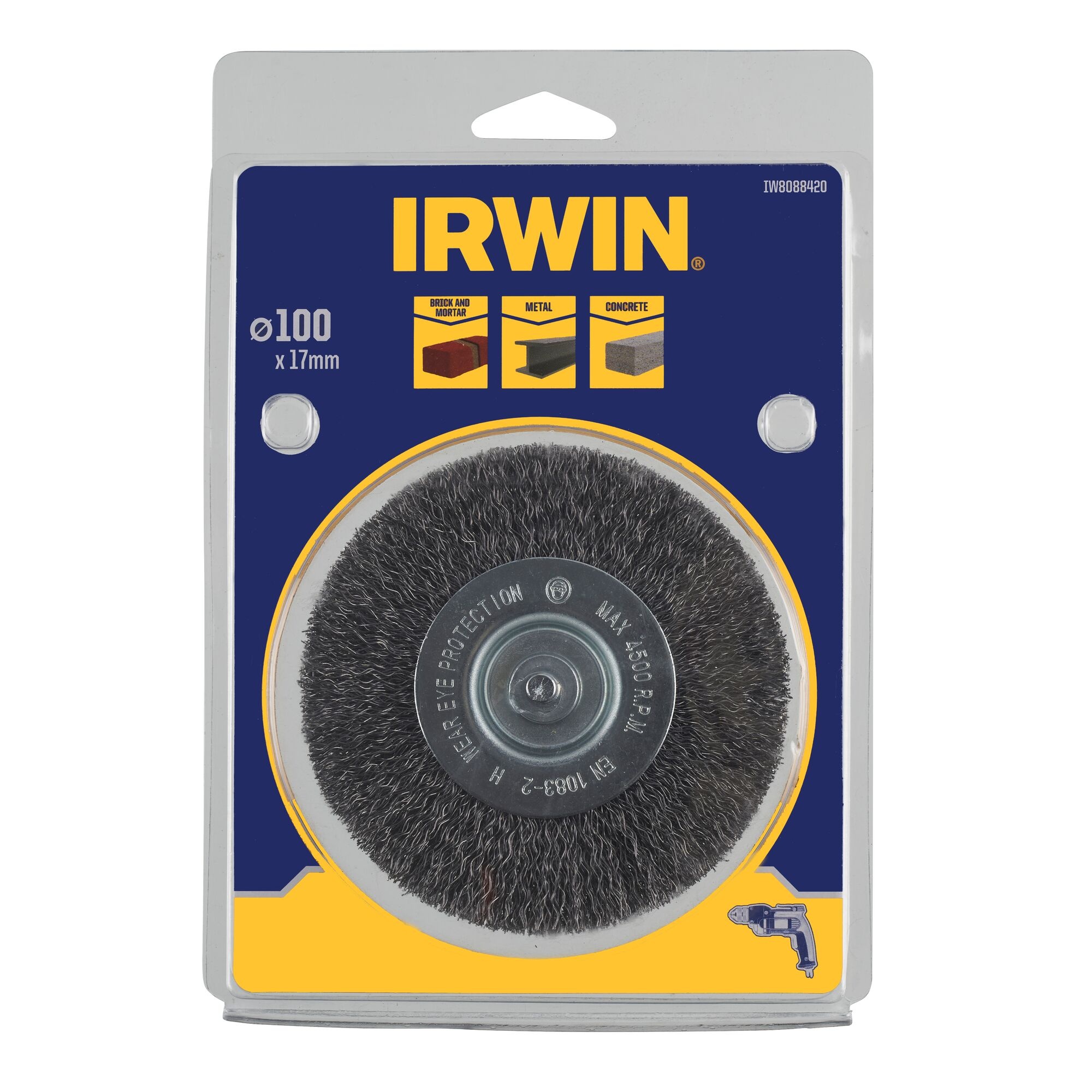 IRWIN Staaldraadborstel (boormachine) voor steen, beton, staal, diameter 100mm, dikte 17mm. - Detailed view of the product