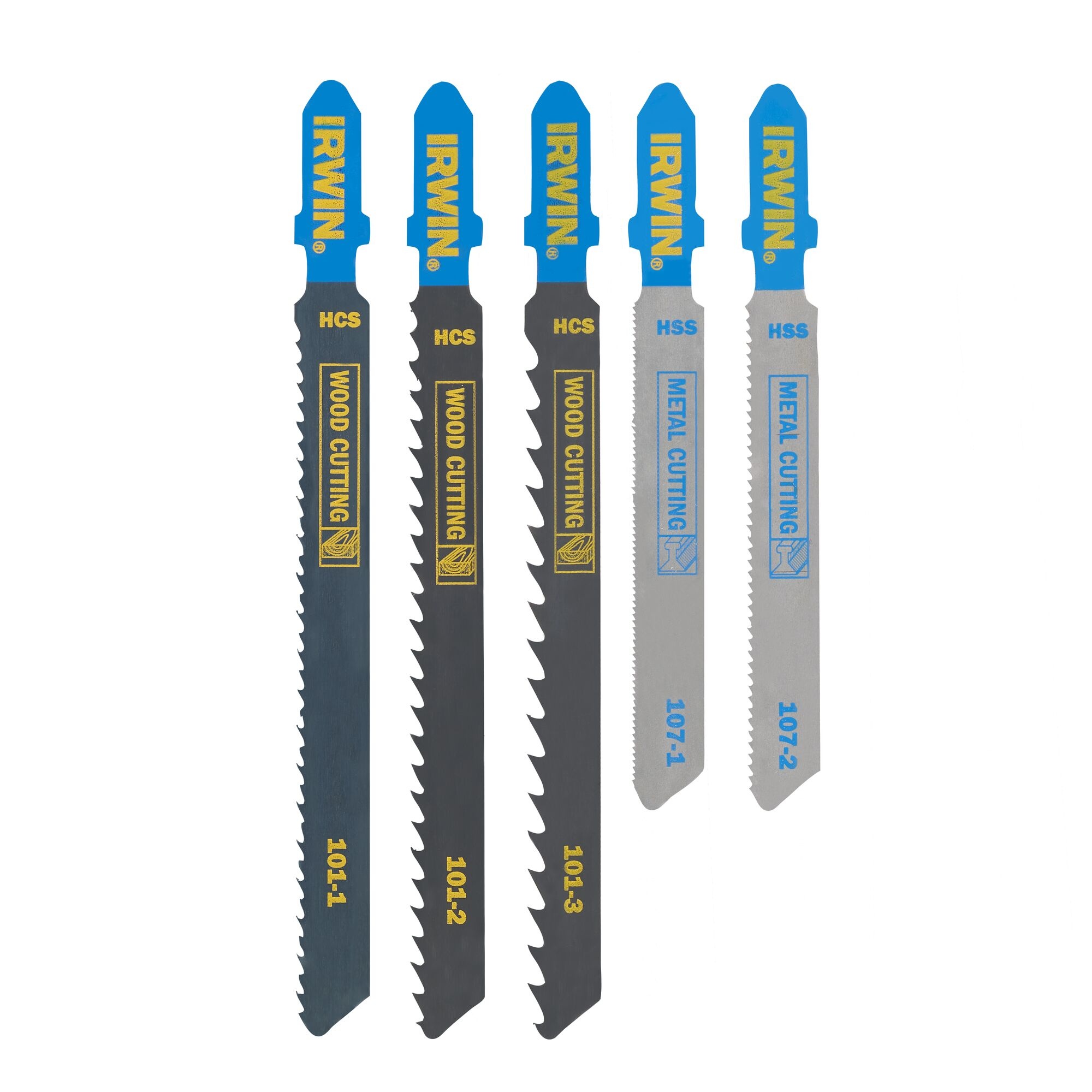 IRWIN Set decoupeerzaagbladen 5PCS mix 3 hout/2 metaal, diverse vertanding, T aansluiting
