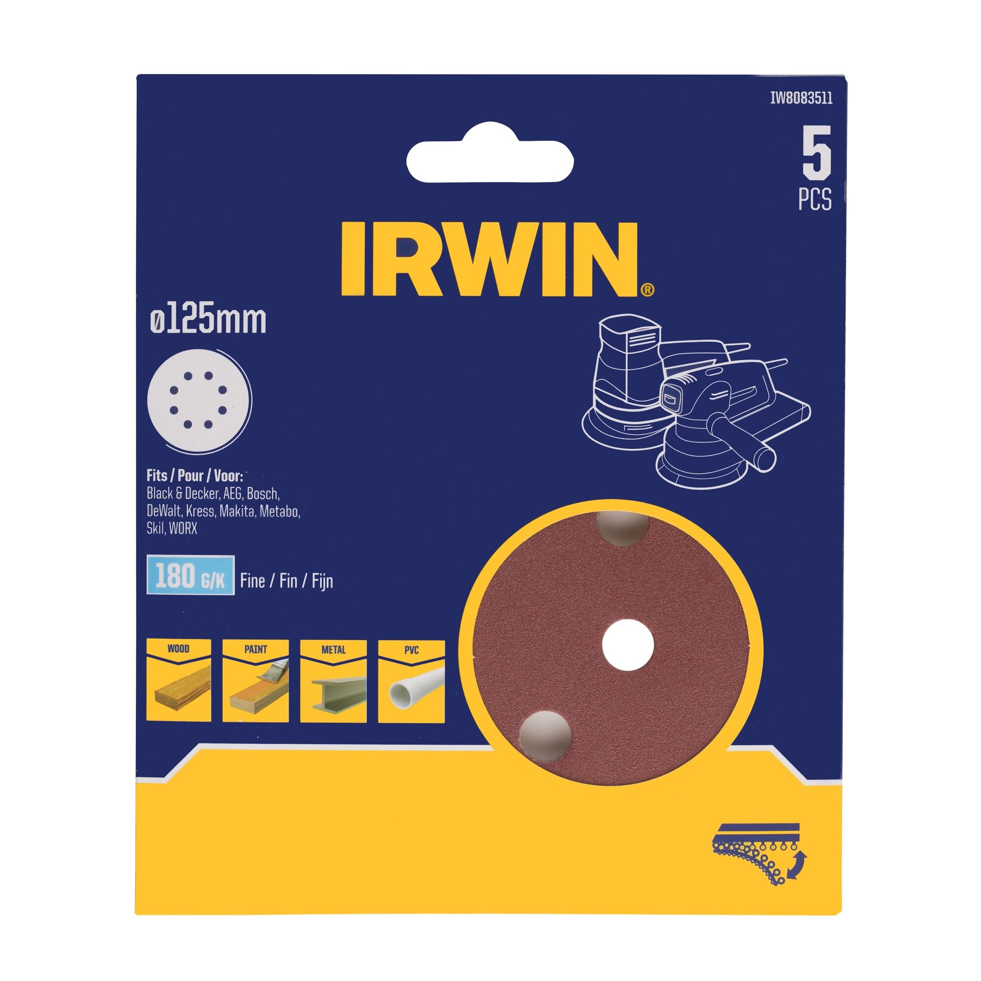 IRWIN Schuurschijven excentrisch diameter 125mm met klittenband, K180 - Detailed view of the product