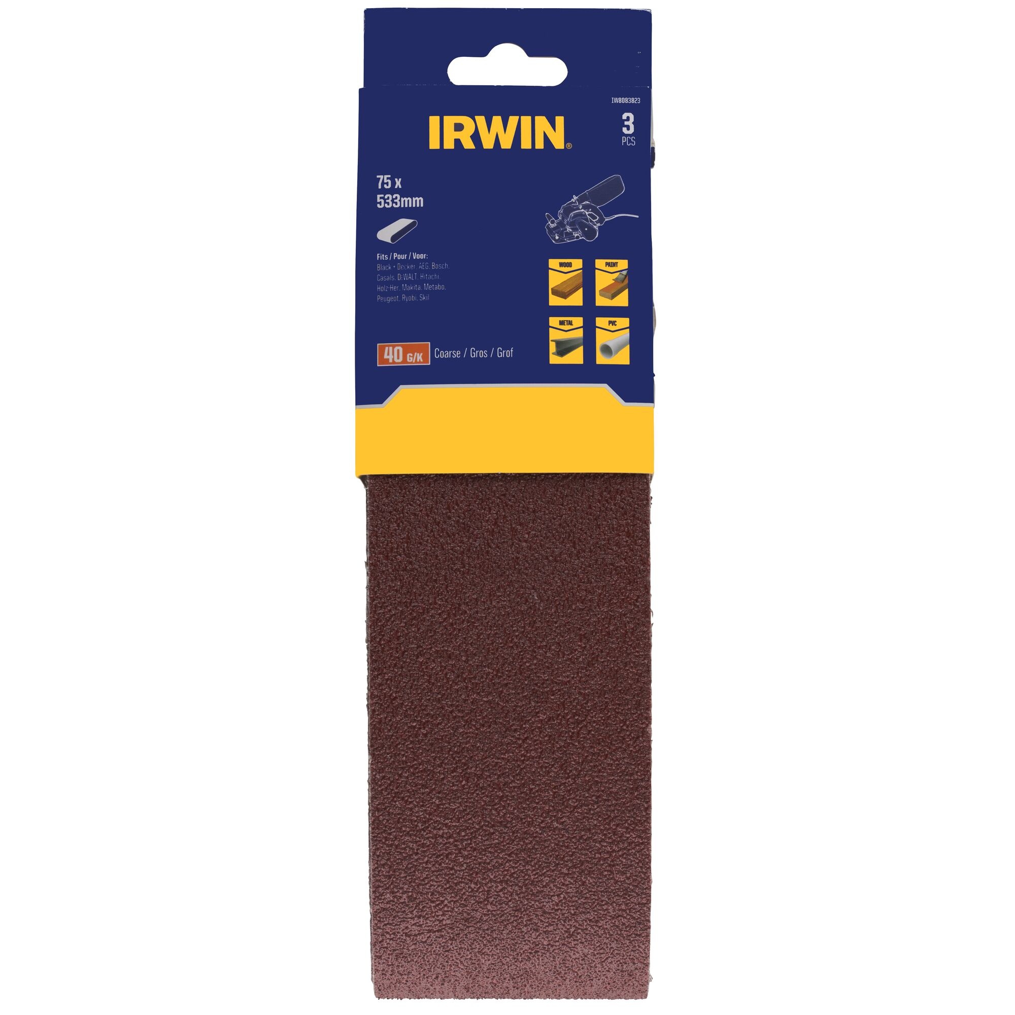 IRWIN Schuurband 3PCS 75x533mm K40 - Detailed view of the product